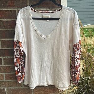 Anthropologie Annette Top Ladies M Ivory Paisley Long Sleeve Waffle Knit